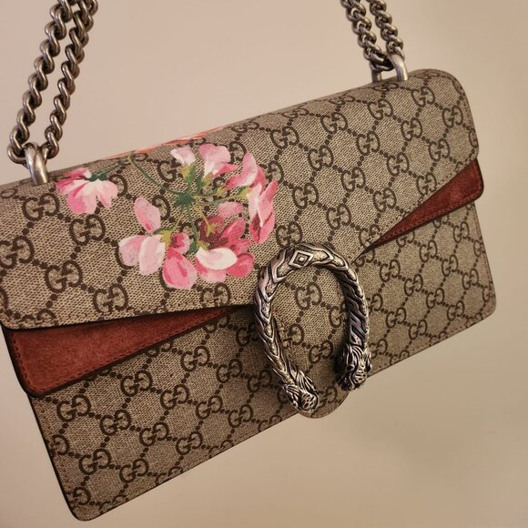 Gucci Blooms Medium Dionysus Shoulder Bag Red Cherry Blossom Canvas Suede - Picture 3 of 12